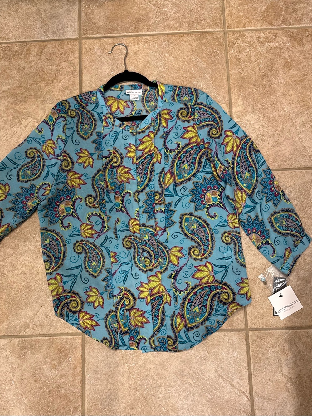 Liz Claiborne Teal Paisley Floral Button-Down Shirt